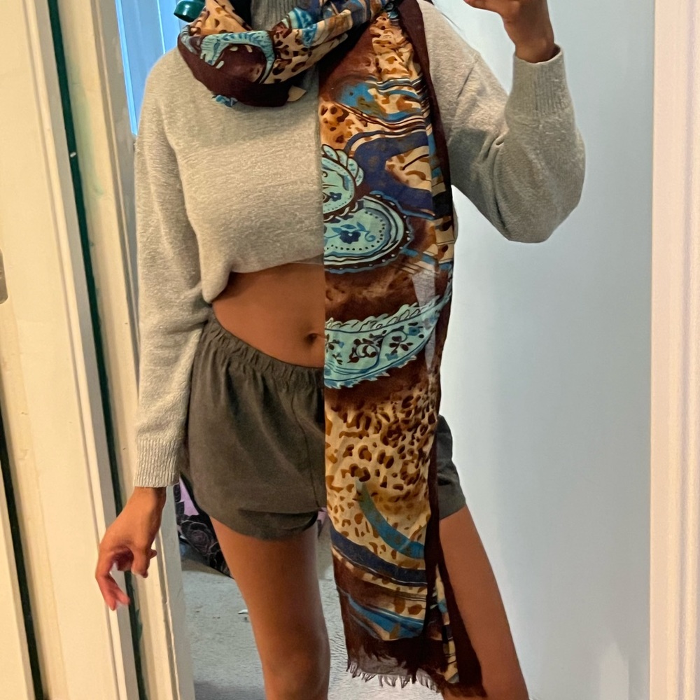 Brown & turquoise scarf - Picture 10 of 11